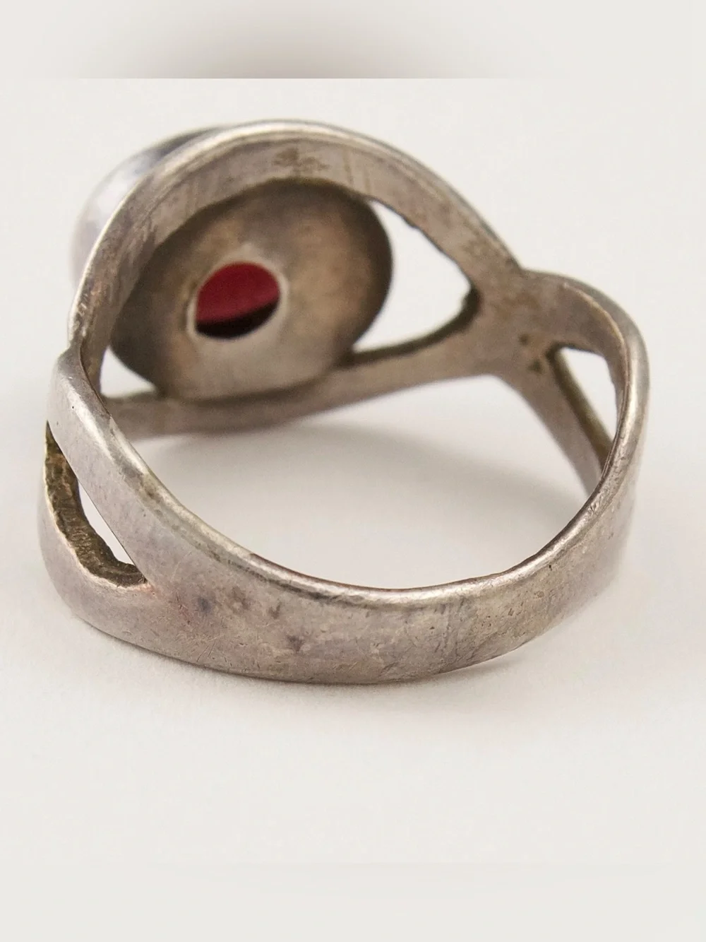 Vintage Garnet Cabochon Sterling Silver Ring Size 6.5 Artisan Handcrafted